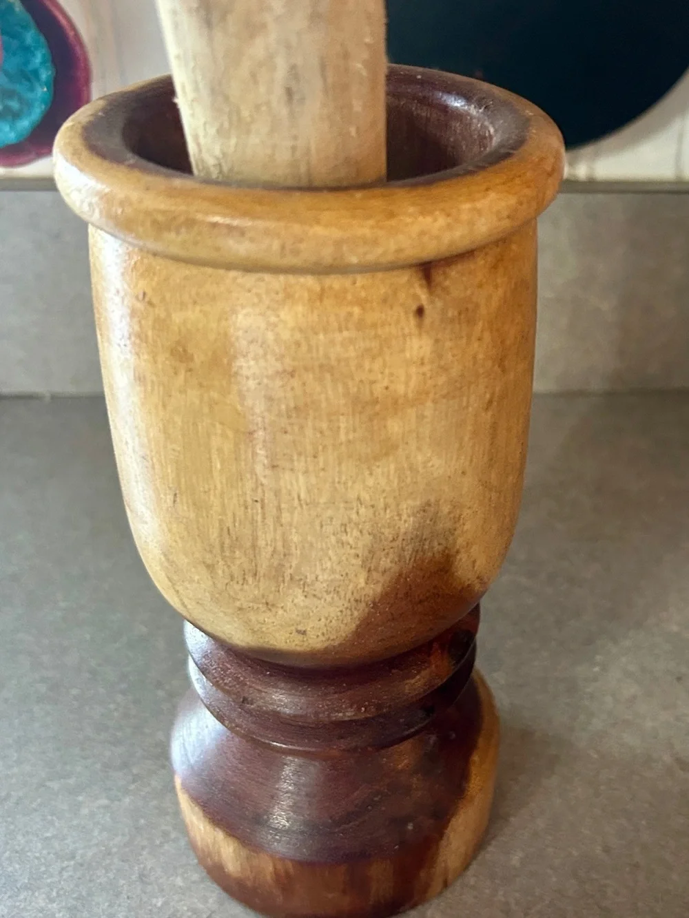 Hand-Finished Wooden Mortar and Pestle in Natural Brown